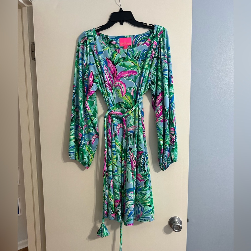 Lilly Pulitzer Ellora Porto Blue In the Trees Floral Shift Dress Size L